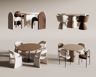 Modern Kids Table Designs With Round Wooden Tops And Matching Chairs In White Brown 3d model