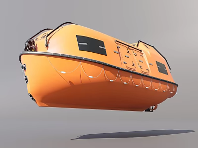 Orange Yacht Lifeboat With Enclosed Design Black Windows And Safety Ropes Exterior 3d model