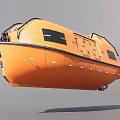 Orange Yacht Lifeboat With Enclosed Design Black Windows And Safety Ropes Exterior