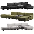 Modern Sectional Sofa In Black Green And Light Gray With Modular Design And Cozy Blanket