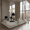 Spacious Duplex Living Room Interior With Large Windows Natural View And Light Sofa