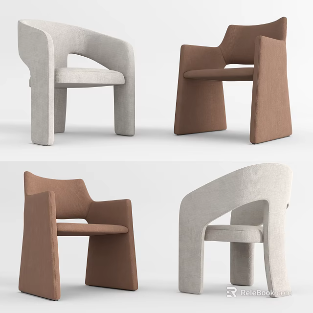 Modern Accent Chairs In Light Gray And Brown Fabric With Stylish Armrest Design For Living Room Decor 3d model 