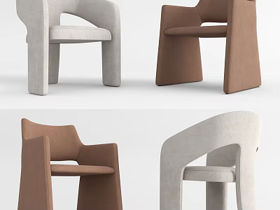 Modern Accent Chairs In Light Gray And Brown Fabric With Stylish Armrest Design For Living Room Decor 3d model