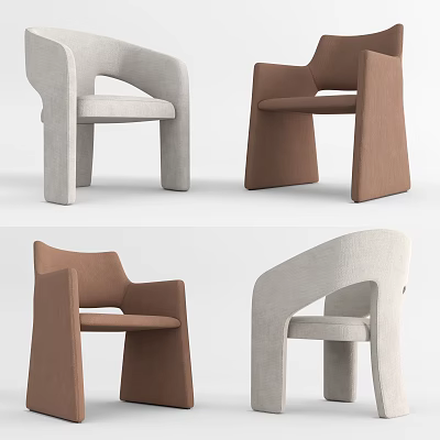 Modern Accent Chairs In Light Gray And Brown Fabric With Stylish Armrest Design For Living Room Decor 3d model
