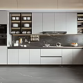 Modern Kitchen Cabinets With White Panel And Marble Countertop Integrated Appliances 3d model