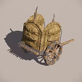 Ancient War Chariot With Wooden Wheels And Spiked Front Stone Containers