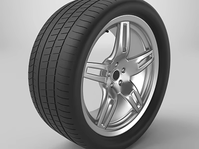 Car Tire with Silver Alloy Wheel Spoke Design and Black Tread Pattern Exterior 3d model