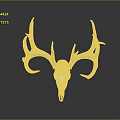 Artistic Deer Skull With Large Antlers And White Bone On Gray Background