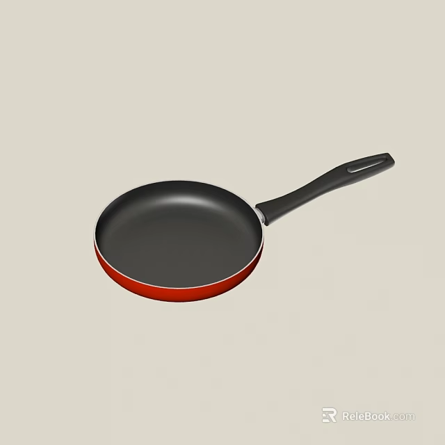 Red and Black Frying Pan Kitchen Cookware with Stylish Handle Design 3d model 