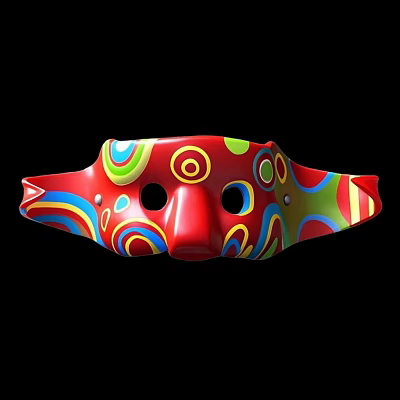 Game Movie Character With Red Mask Featuring Colorful Spirals Circles And Eye Holes 3d model