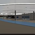 Modern Architectural Interior With Circular Ceiling Lights Columns And Large Windows