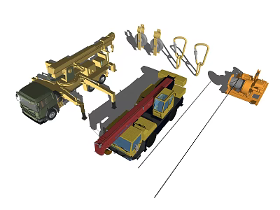 Different Types of Industrial Equipment Including Crane Truck Mechanical Parts And Machinery Units 3d model