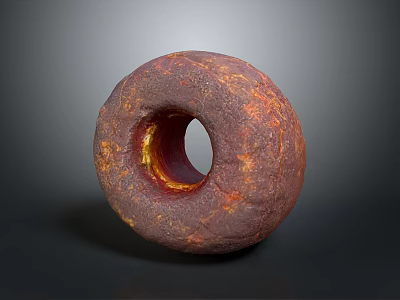 Rusty Red Circular Sculpture with Textured Surface and Yellow Interior Details 3d model