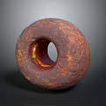 Rusty Red Circular Sculpture with Textured Surface and Yellow Interior Details 3d model