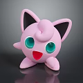Cute Pink Cartoon Creature Character with Large Green Eyes Black Ears and Open Mouth
