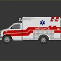 White Ambulance With Red Stripes Medical Emergency And Roof Emergency Lights