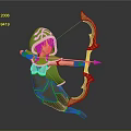 Elven Female Archer Wearing Green Hood Aiming Yellow Bow Arrow