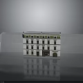 Classical Multi Story Building Model With White Facade Decorative Windows And Transparent Base