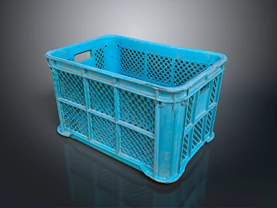 Durable Blue Plastic Storage Crate with Grid Design for Household Use 3d model