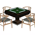 Entertainment Table with Green Surface and Four Wooden Chairs Gray Seats and Square Design
