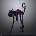 Purple Skeleton Cat Creature Fantasy Character with Big Eyes Long Tail Yellow Bell Black Claws