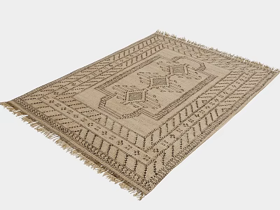 Handwoven Beige Rug With Intricate Geometric Patterns And Fringed Edges 3d model