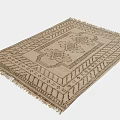 Handwoven Beige Rug With Intricate Geometric Patterns And Fringed Edges