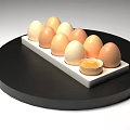 Fresh White And Brown Eggs On Tray With Cracked Yolk On Black Circular Base