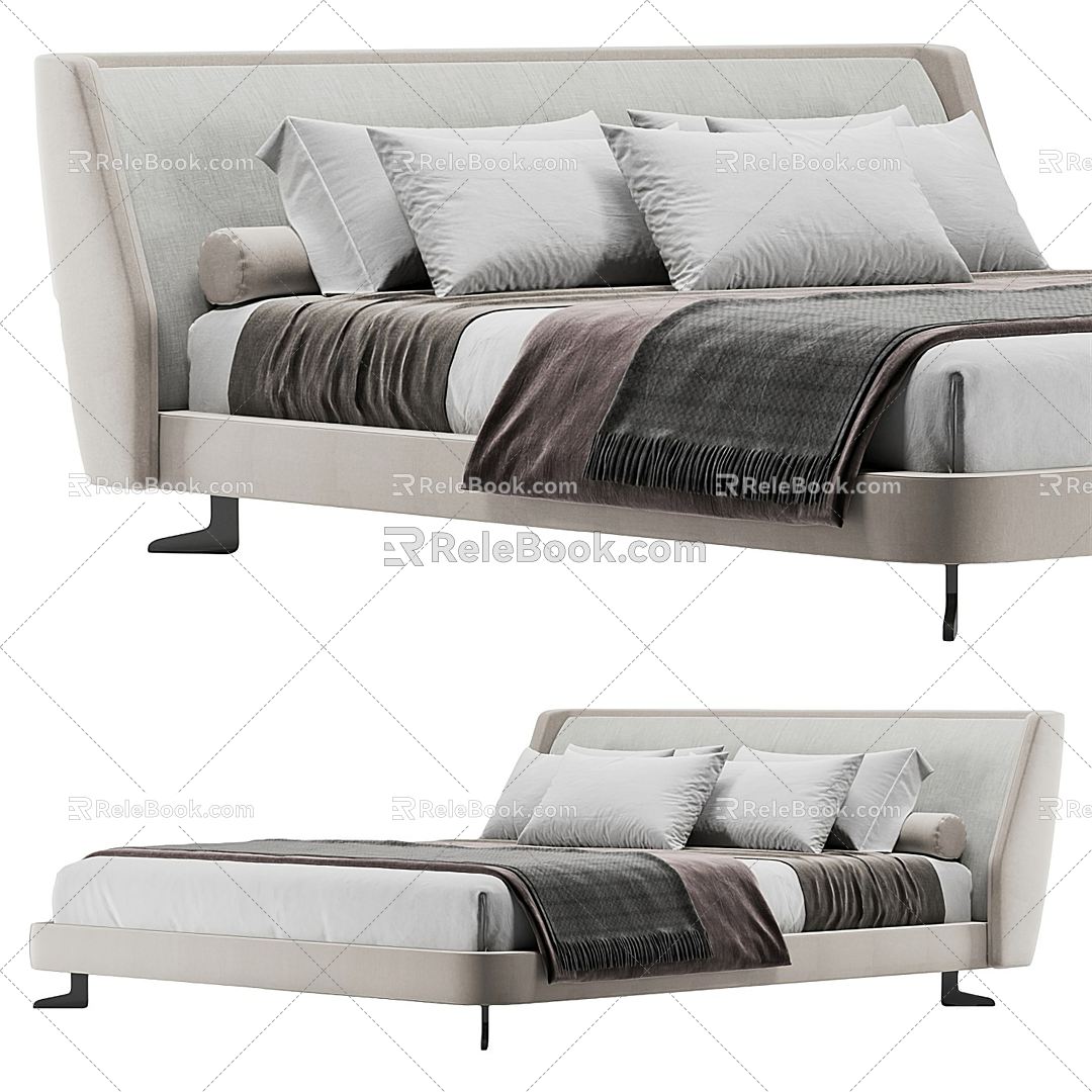 Modern Double Bed Fabric Double Bed Bed 3d model