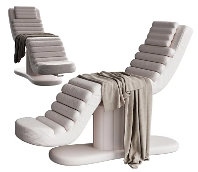 Modern Ergonomic Lounge Chair With Curved Design Light Beige Plush Cushions and Cozy Thrown Blanket 3d model