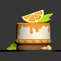Delicious Lemon Cake With Dripping Frosting And Almonds On White Plate
