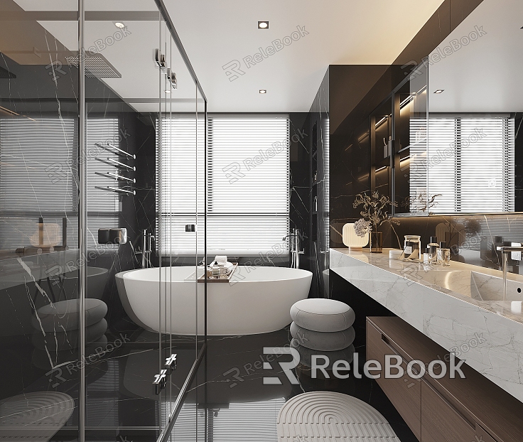 Modern Bathroom Shower Room Toilet Washbasin Shower Partition model