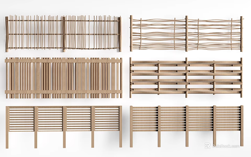 Stylish Wooden Fences With Various Designs For Outdoor Decoration 3d model 