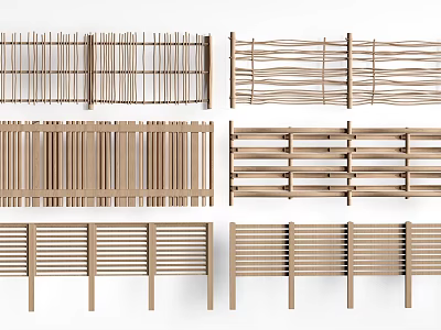 Stylish Wooden Fences With Various Designs For Outdoor Decoration 3d model