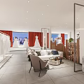 Bridal Shop Interior With Hanging Wedding Dresses Display Area Cozy Lounge Sofa And Chairs