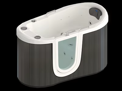 Modern Massage Bathtub with Gray Wooden Exterior White Rim and Transparent Window 3d model