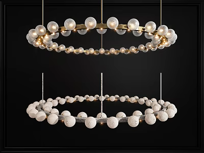 Modern Elegant Circular Chandelier With White Spherical Bulbs And Golden Frame 3d model