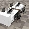 Modern Office Workstation Desk With White Surface Black Chairs And Computer Monitors 3d model