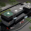 Serene Water Fountain Landscape With Koi Fish Green Plants And Flowing Streams