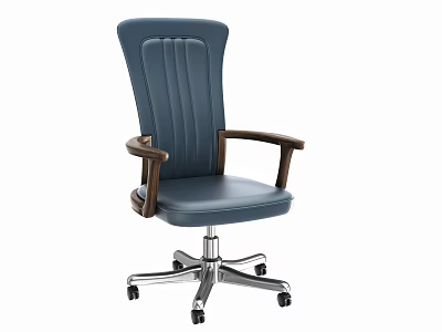 Deep Blue Office Chair With Vertical Stripe Back Wooden Armrests Metal Five Star Base Casters 3d model