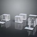 White Animal Cages With Various Styles Open Doors And Black Background Reflections