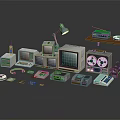 Vintage Electronic Appliances Display With Old Computers Monitors Tape Recorders And Retro Devices