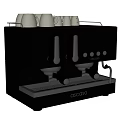 Black OSGOVA Professional Commercial Coffee Machine With Three Metal Taps and White Cups On Top