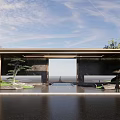 Modern Entrance Gate Design Featuring Wooden Roof Marble Walls And Seaside Landscape