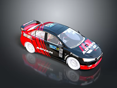 Black And Red Racing Car Model With ADVAN Logo Aerodynamic Body And Sporty Stickers 3d model