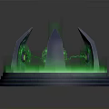 Mystical Circular Platform With Green Glowing Rings Spiked Structures And Central Light