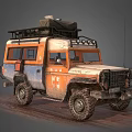 Vintage Orange And Blue Off-Road Vehicle With Roof Rack Gear Bull Bar And Off-Road Tires