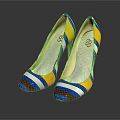 Stylish High Heels With Yellow Blue White Brown Stripes Mesh Design And Stiletto Heel