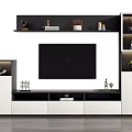 Modern TV Cabinet Interior Design With Open Shelves Decorative Items And Green Plants