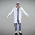 Male Doctor Wearing White Coat Blue Scrubs Stethoscope and Medical Cap
